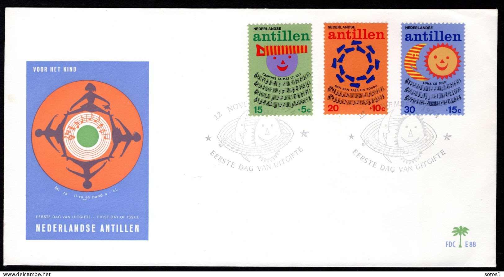 NL. ANTILLEN E88 FDC 1974 - Kinderzegels, Kinderliedjes - Curaçao, Antilles Neérlandaises, Aruba
