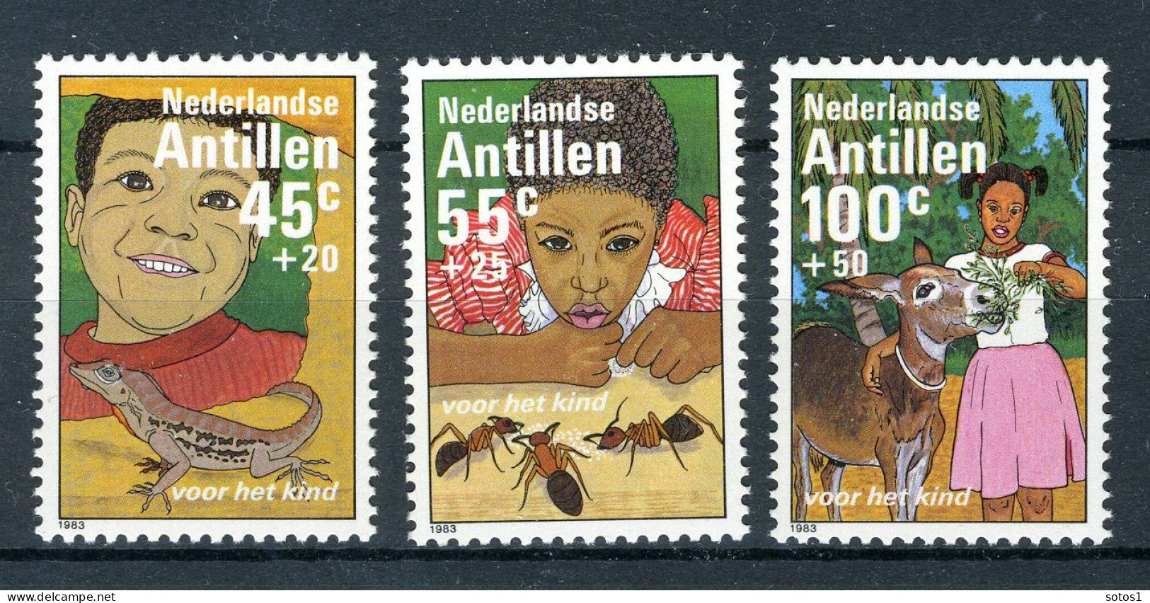 NL. ANTILLEN 750/752 MNH 1983 - Kinderzegels, Kinderen Met Dieren. -1 - Curaçao, Antille Olandesi, Aruba