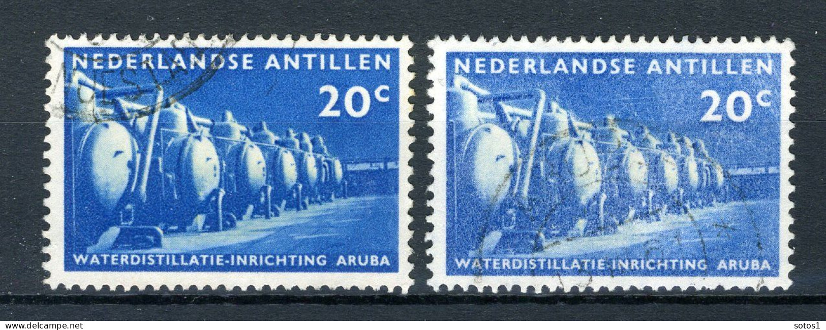 NL. ANTILLEN 303 Gestempeld 1959 - Waterdestillatie Op Aruba. (2 Stuks) - Curaçao, Antilles Neérlandaises, Aruba