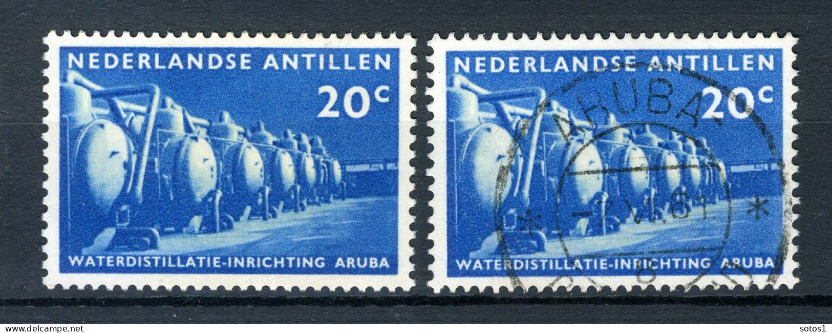 NL. ANTILLEN 303 Gestempeld 1959 - Waterdestillatie Op Aruba. (2 Stuks) -1 - Curacao, Netherlands Antilles, Aruba