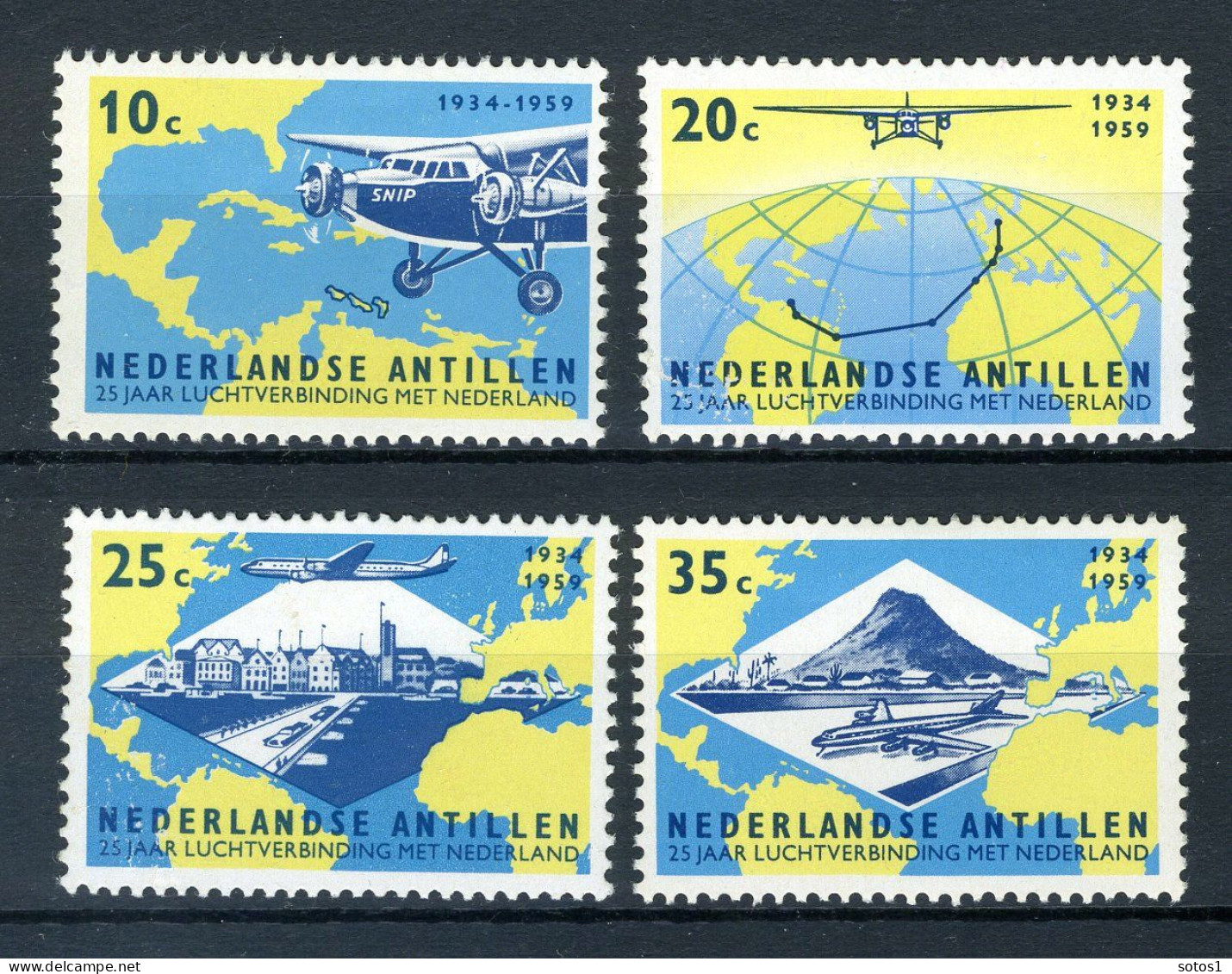 NL. ANTILLEN 307/310 MH 1959 - 25 Jaar Luchtverbinding Met Nederland. - Curaçao, Antilles Neérlandaises, Aruba