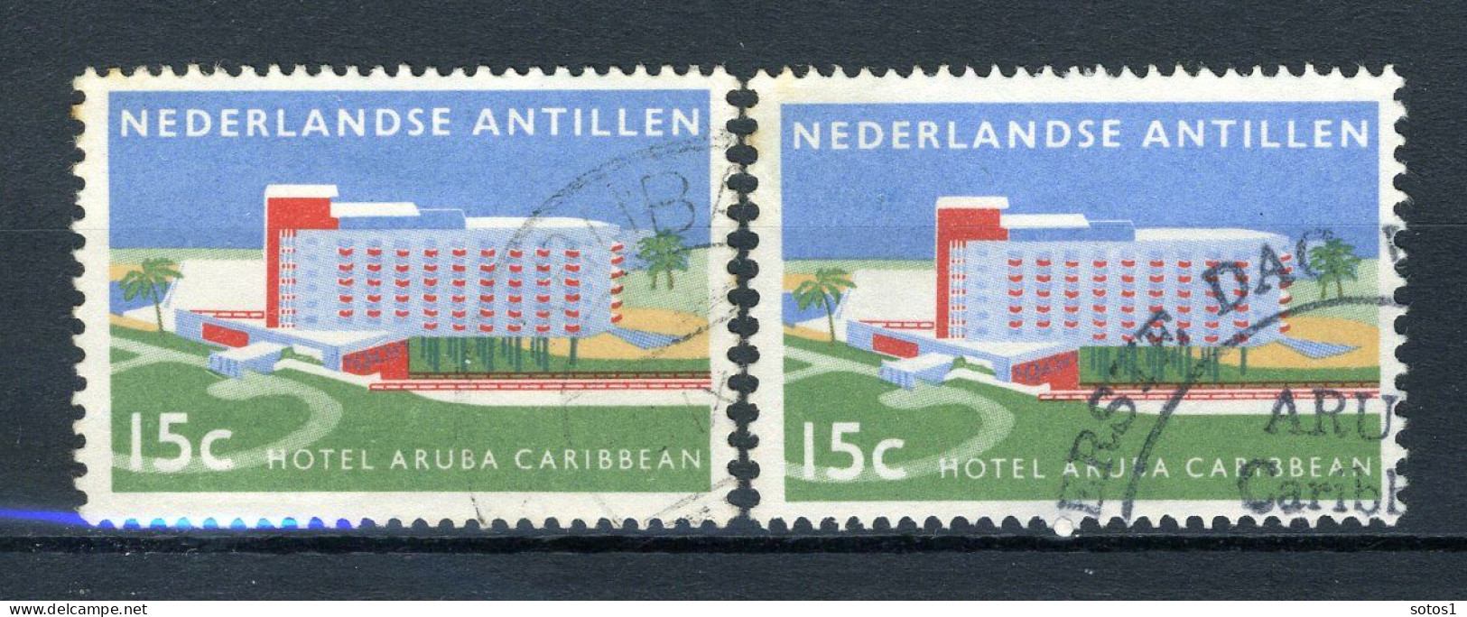 NL. ANTILLEN 297 Gestempeld 1959 - Opening Hotel Aruba Caribbean. (2 Stuks) - Curaçao, Antilles Neérlandaises, Aruba