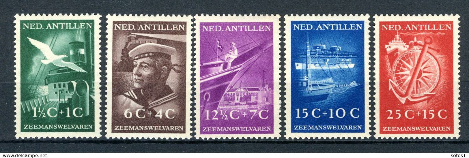 NL. ANTILLEN 239/243 MH 1952 - Zeemanswelvaren. - Curaçao, Antilles Neérlandaises, Aruba