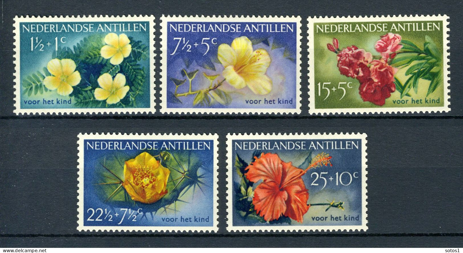 NL. ANTILLEN 248/252 MH 1955 - Kinderzegels, Bloemen. - Curacao, Netherlands Antilles, Aruba