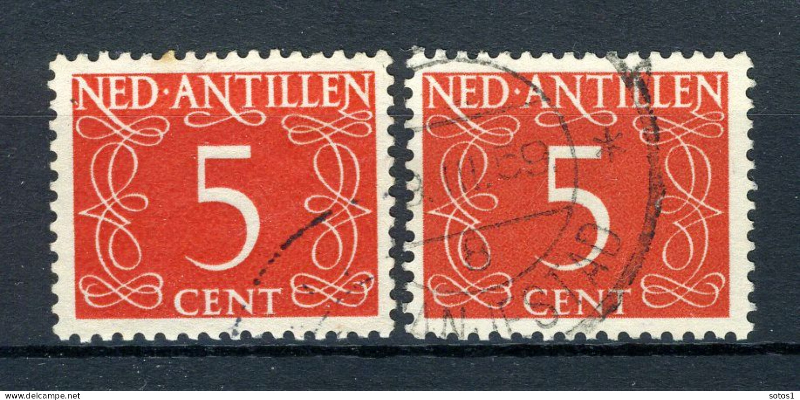 NL. ANTILLEN 217 Gestempeld 1950 - Cijfer. (2 Stuks) - Curaçao, Nederlandse Antillen, Aruba