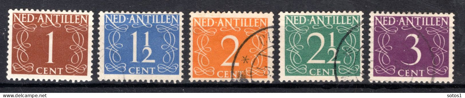 NL. ANTILLEN 211/215° Gestempeld 1950 - Cijfer - Curaçao, Antilles Neérlandaises, Aruba