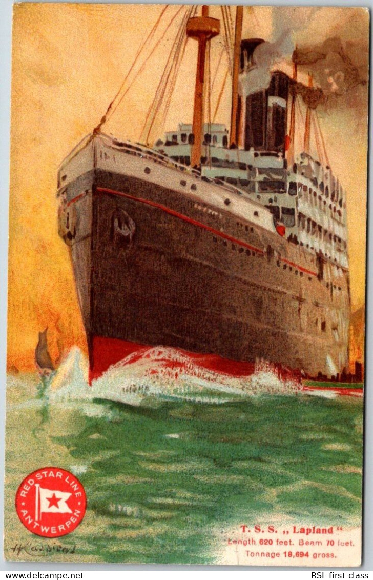 TSS Lapland - 620/70ft, 18694ton, Red Star Line, From Serie paintings With Red Logo (TSS), By H. Cassiers - Paquebots