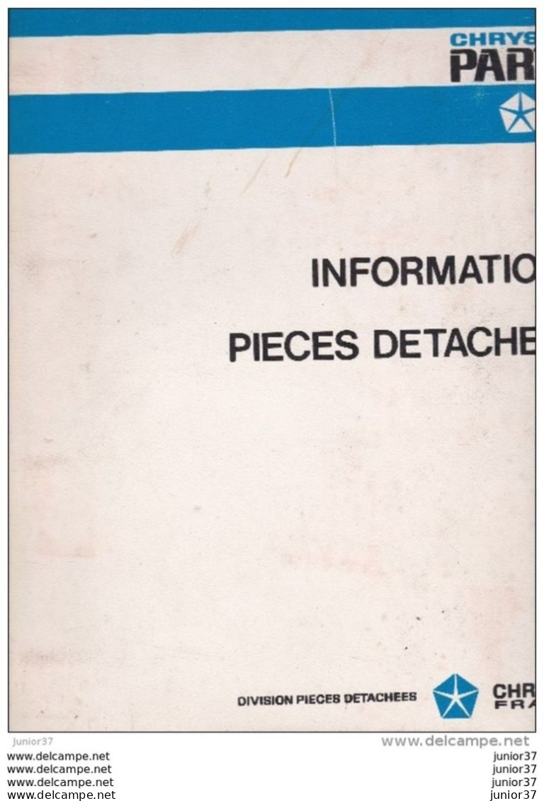 Classeur Chrysler France 1972/78, Informations Pieces Détachées, Simca 1307. 1308, Hotizon, 1100 - Automobile