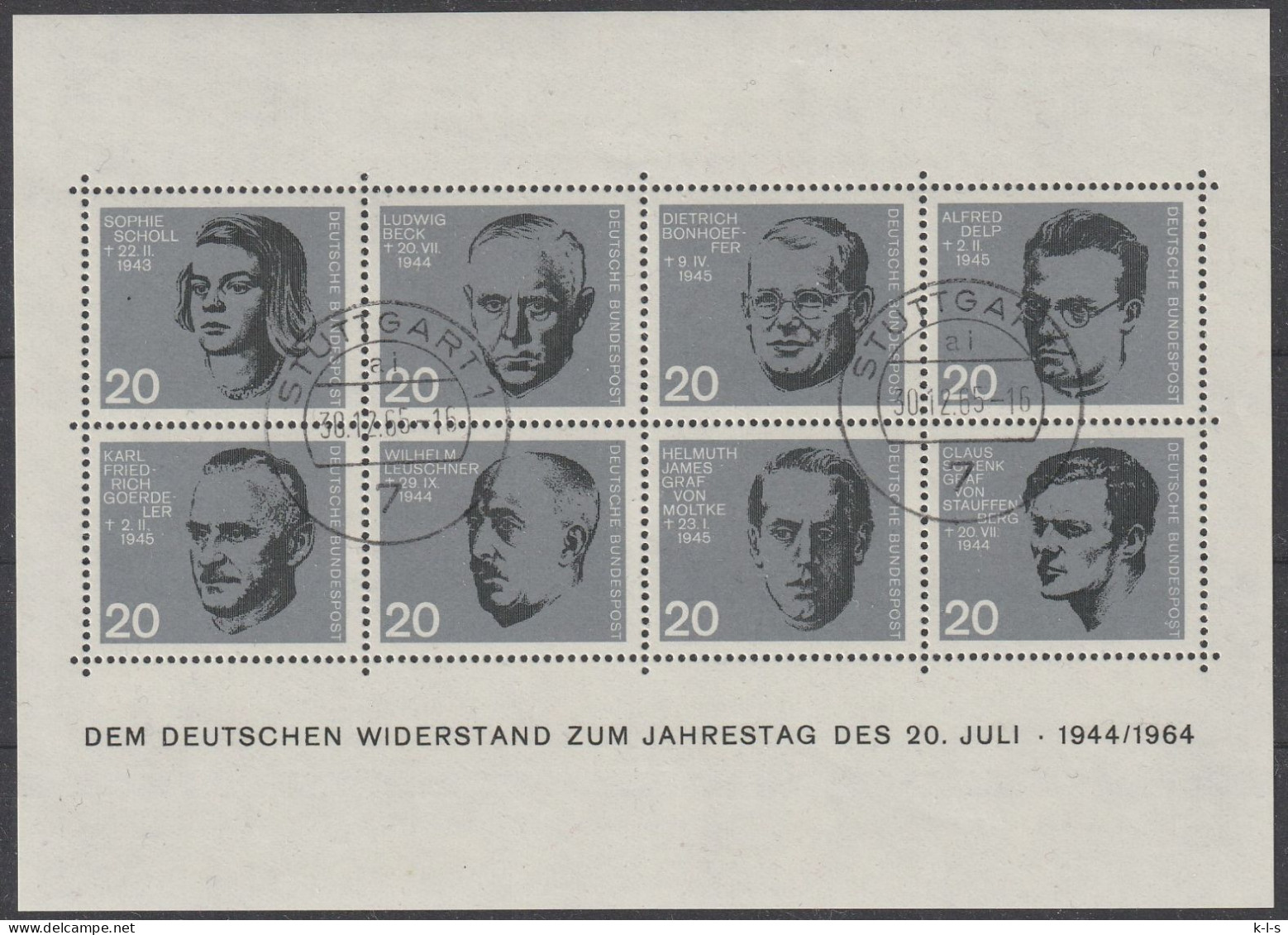 BRD: 1964, Blockausgabe: Mi. Nr. 3, 25. Jahrestag Des Attentats Auf Adolf Hitler,  Tagesstpl. STUTTGART 1 - 1959-1980