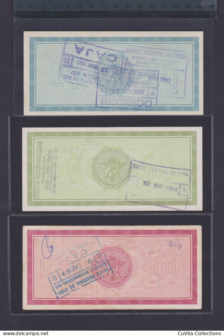 Cuba 20/50/100 Pesos Cheques De Viajeros Años 80 Lote De 3 Billetes - Cuba