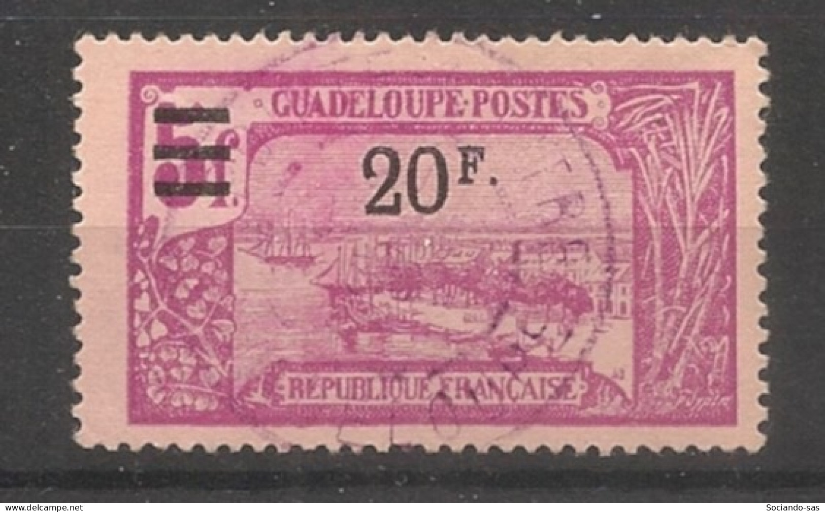 GUADELOUPE - 1924-27 - N°YT. 98 - Pointe-à-Pitre 20f Sur 5f Rose - Oblitéré / Used - Used Stamps