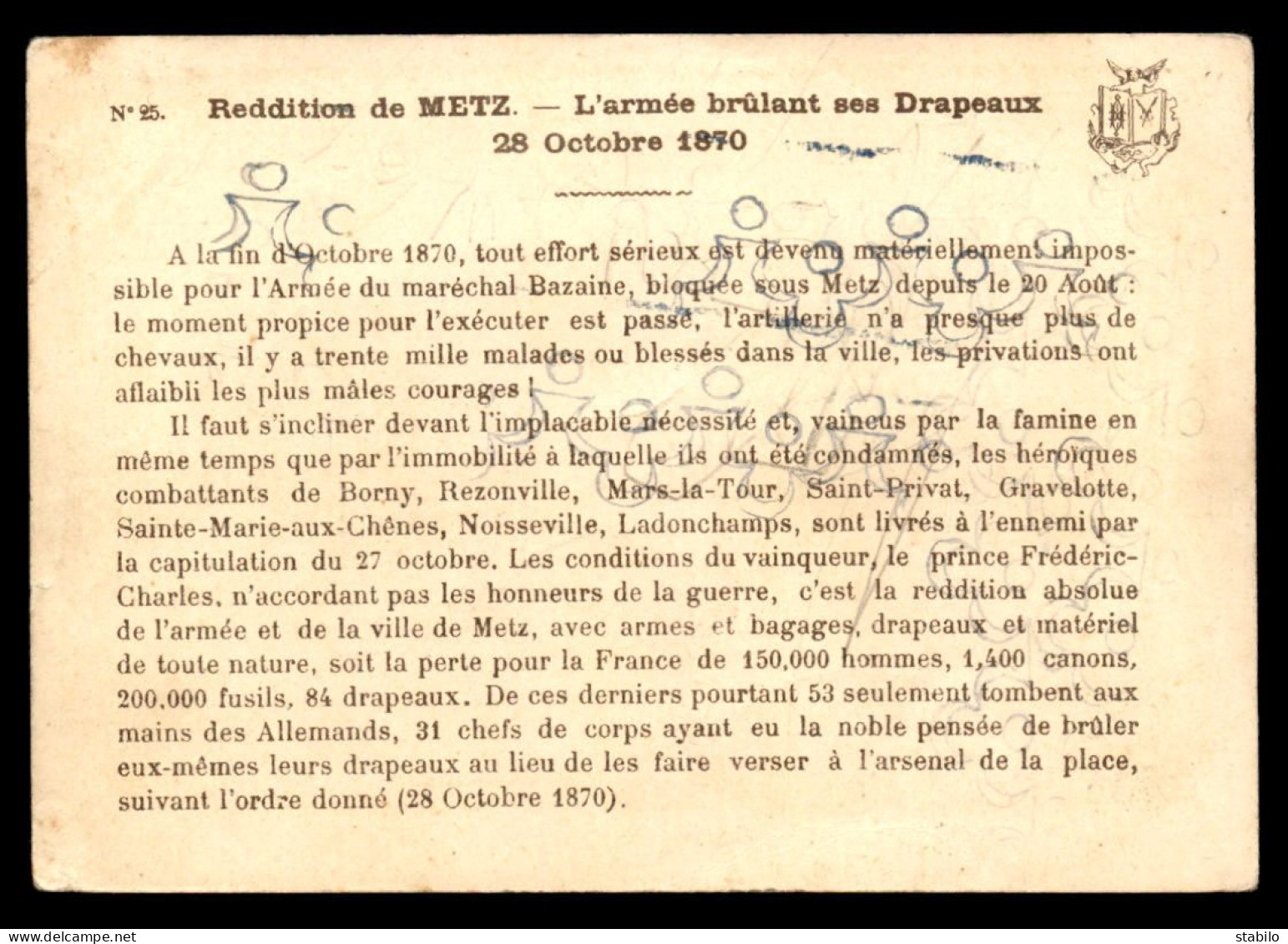 CHROMOS - REDDITION DE METZ 28 OCTOBRE 1870 - L'ARMEE BRULANT SES DRAPEAUX - GUERRE DE 1870 - Andere & Zonder Classificatie