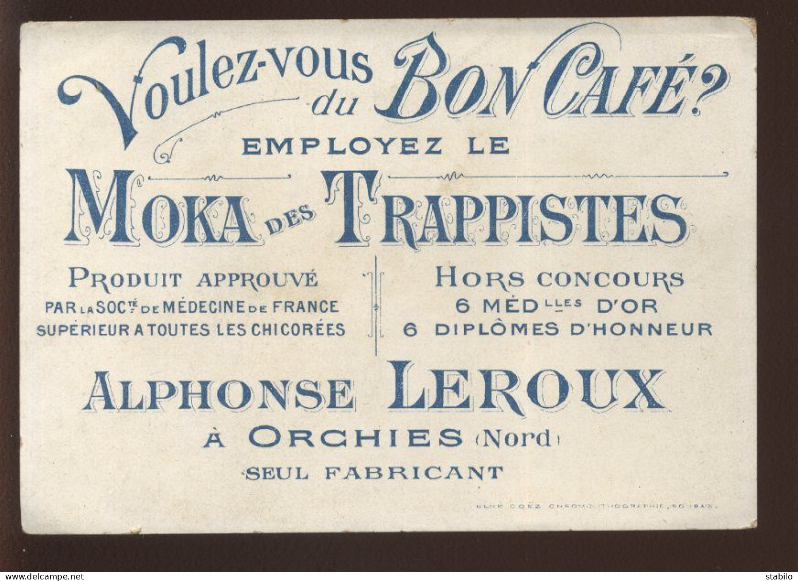 CHROMOS - SCENE DE VIE - CAFE MOKA DES TRAPPISTES, ALPHONSE LEROUX A ORCHIES (NORD) - Thee & Koffie