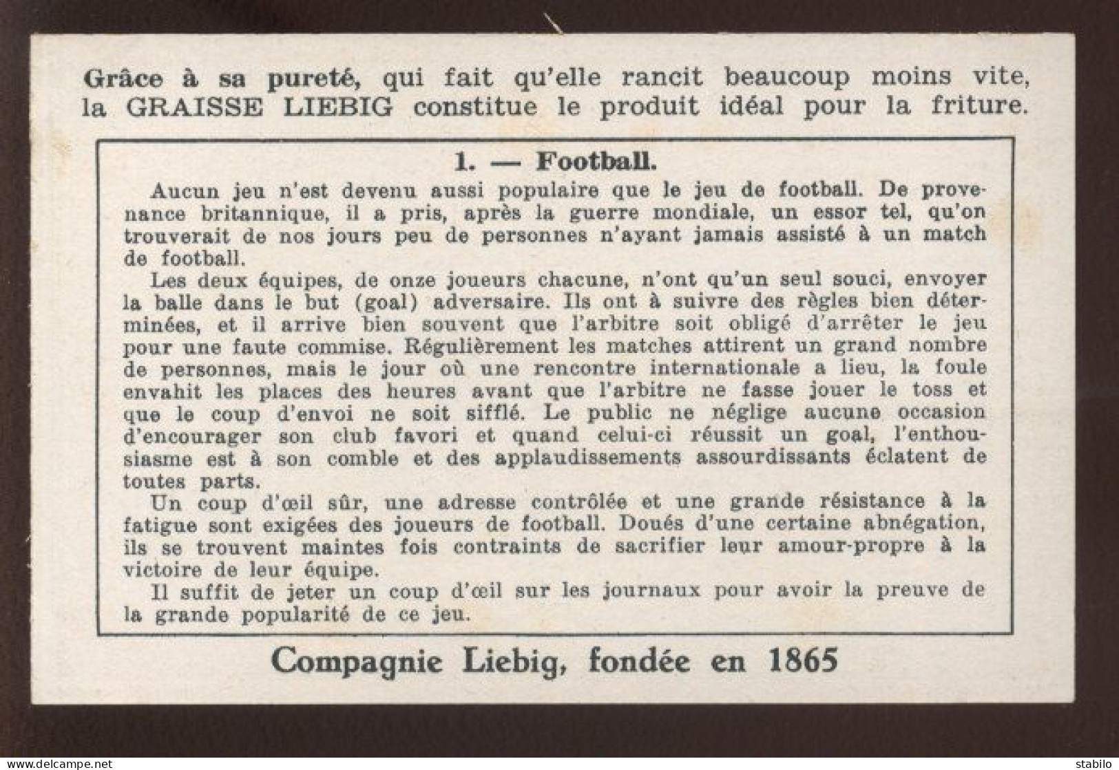 CHROMOS - LIEBIG - "JEUX POPULAIRES" FOOTBALL - SERIE N°1399 - Liebig