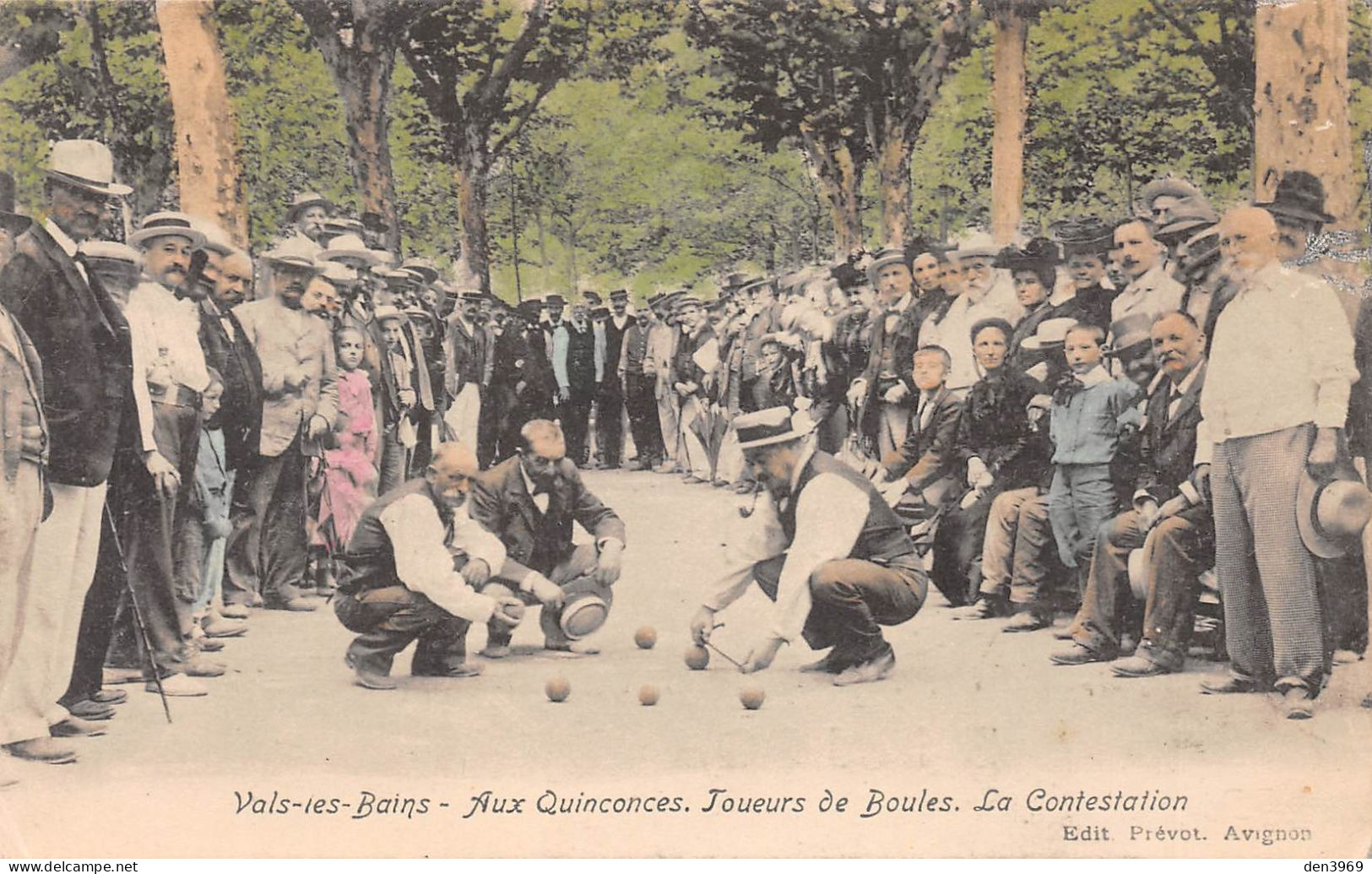 VALS-les-BAINS (Ardèche) - Aux Quinconces - Joueurs De Boules - La Contestation - Couleurs, Pétanque - Voyagé (2 Scans) - Vals Les Bains