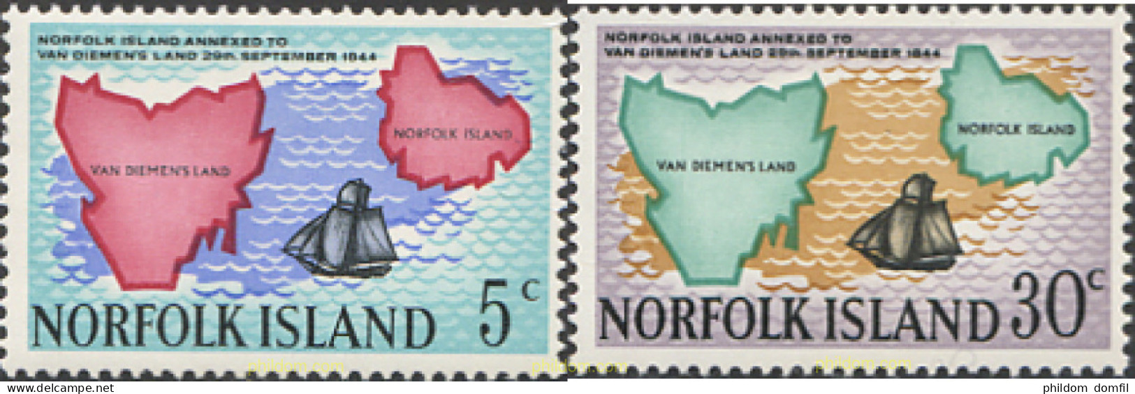 147949 MNH NORFOLK 1969 125 ANIVERSARIO DE LA ANEXION A LA TIERRA DE VAN DIEMEN (TASMANIA) - Ile Norfolk