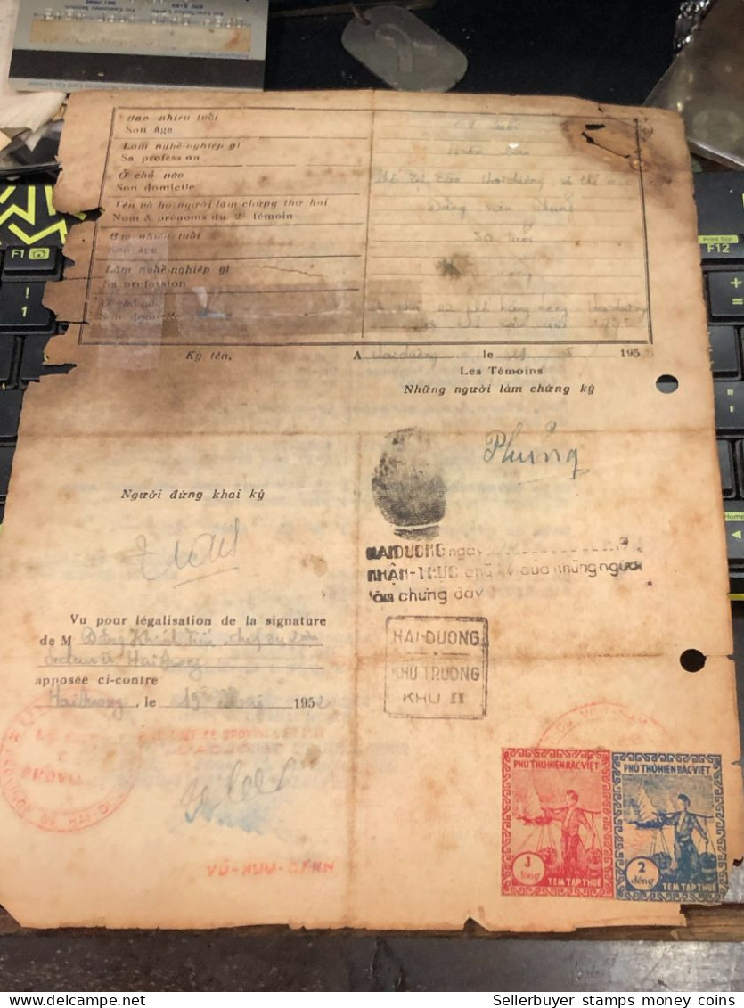 Viet Nam Suoth Old Documents That Have Children Authenticated(1 2 $ Thu Hien Phu Bac Viet 1952) PAPER Have Wedge QUALITY - Collections