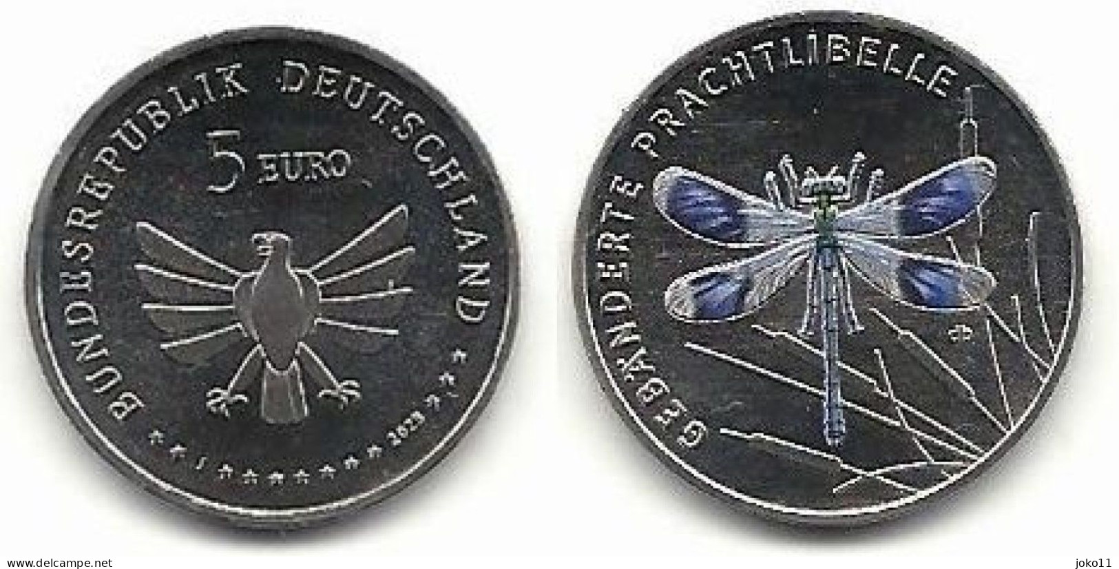 5 Euro, Sondermünze 2023,  Prägestätte (J), Gebänderte Prachtlibelle, Bankfrisch - Alemania