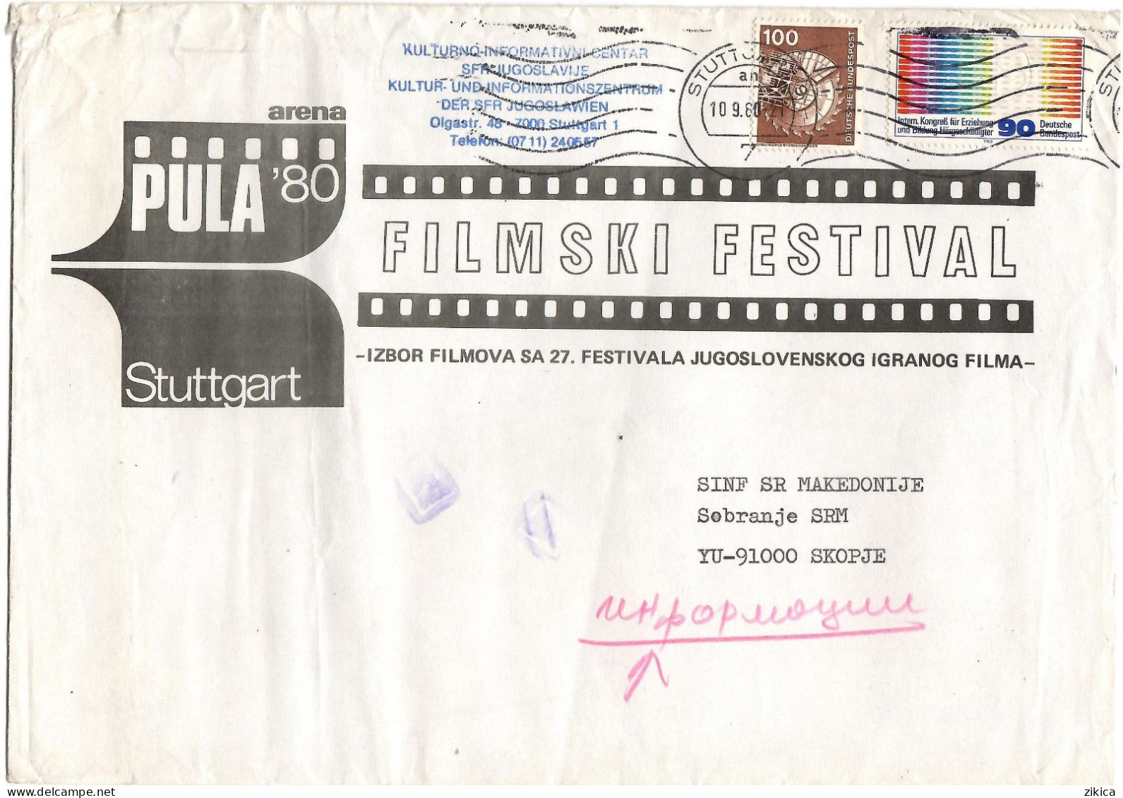 Arena Pula ( Croatia ) Yugoslavia Cinema - Stuttgart  BIG COVER - 1980 - Lettres & Documents