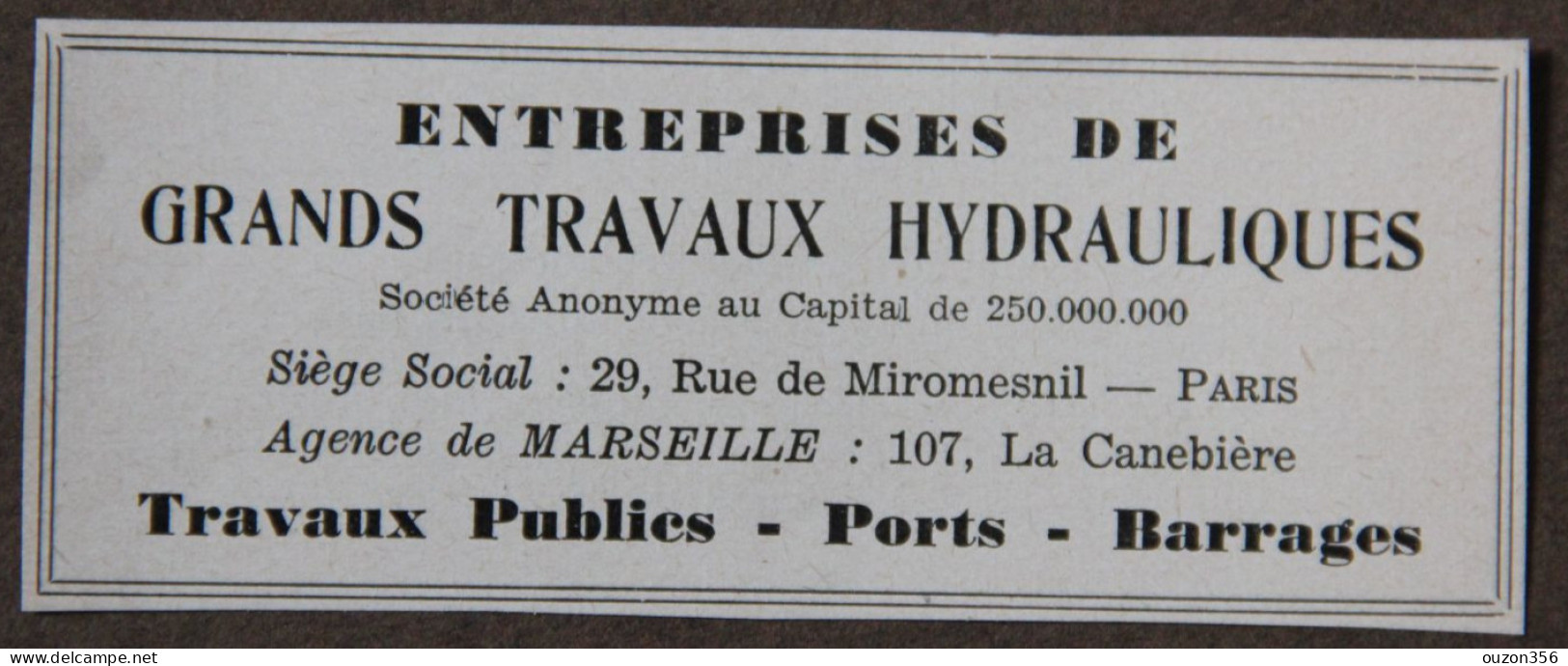 Publicité : SA Entreprises De Grands Travaux Hydrauliques, Paris, Marseille, 1951 - Advertising