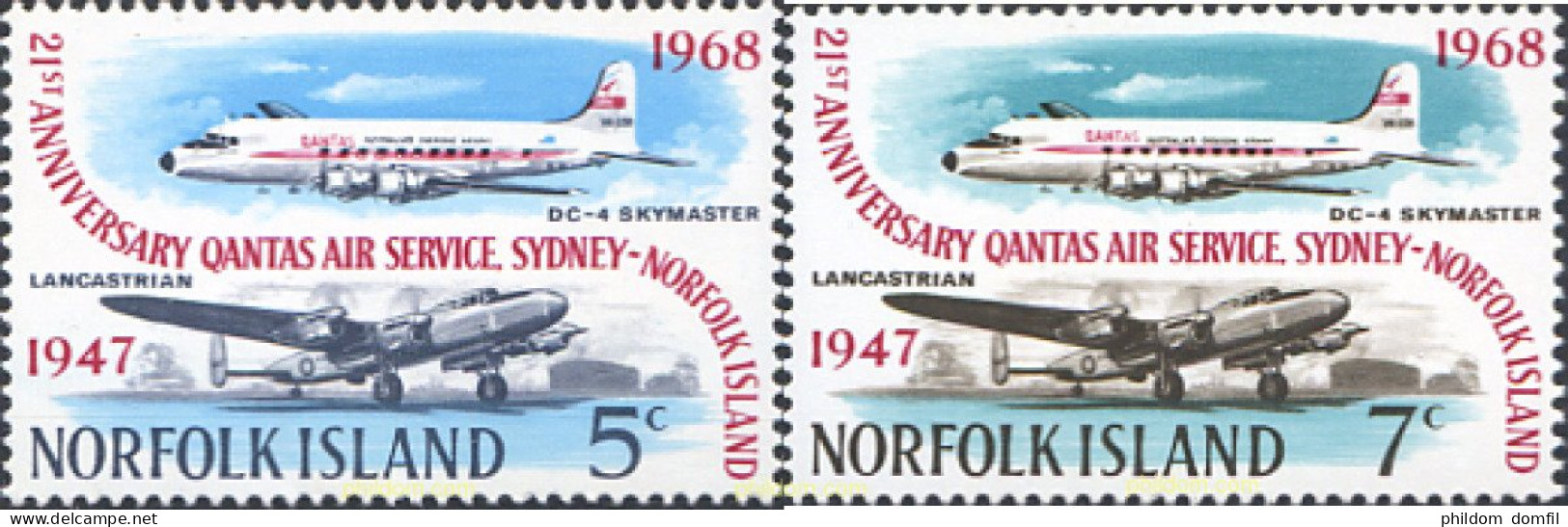274266 MNH NORFOLK 1968 21 ANIVERSARIO DEL SERVICIO AEREO DE LA COMPAÑIA AEREA QANTAS ENTRE SIDNEY Y NORFOLK - Norfolk Island