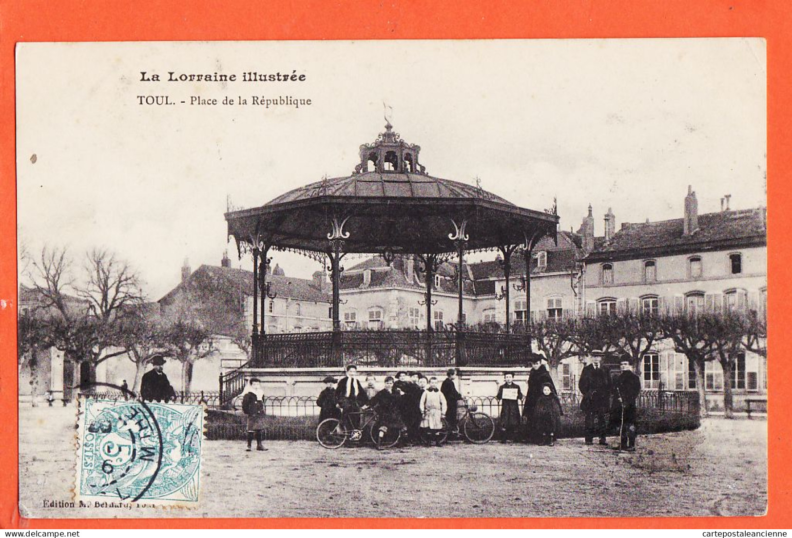 30966 / TOUL 54-Meurthe Moselle Cycliste Place De La REPUBLIQUE Kiosque Musique 1905s à Jeanne ROSET Harmonville  - Toul