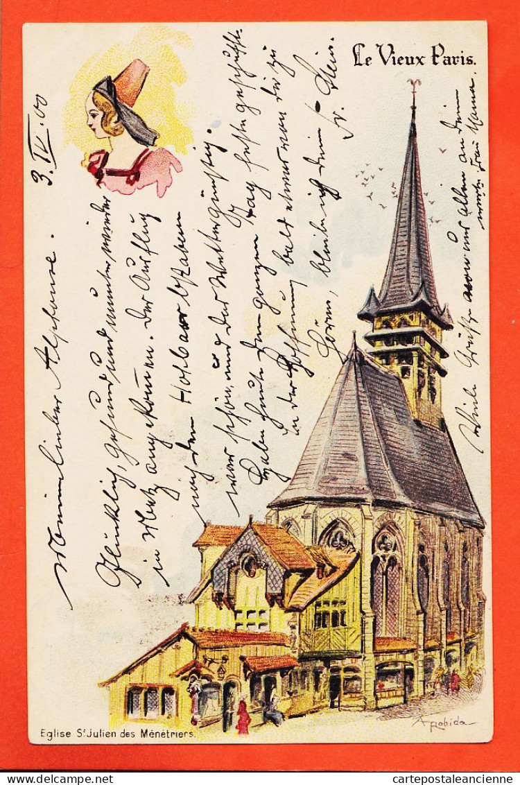 30796 / Le VIEUX PARIS (75003) Eglise SAINT-JULIEN Des MENETRIERS-Actuel 170 Rue St Martin- Illustration ROBIDA 1900  - Robida