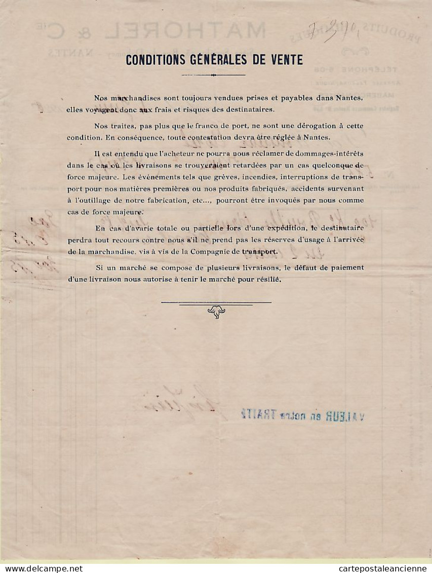 30759 / ⭐ ◉ NANTES Produits Chimiques MATHOREL Bouillie Azur 23 Rue Dahomey Facture 04-06-1926 à AVRIL Vue - Agricultura