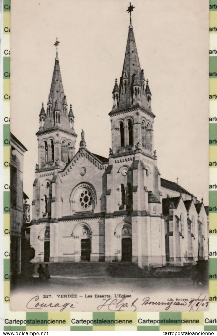 30586 / LES ESSARTS 85-Vendée L'Eglise Façade Parvis Escalier 1903 à Ninette MOINET Landevieille - Librairie POUPIN 217 - Les Essarts