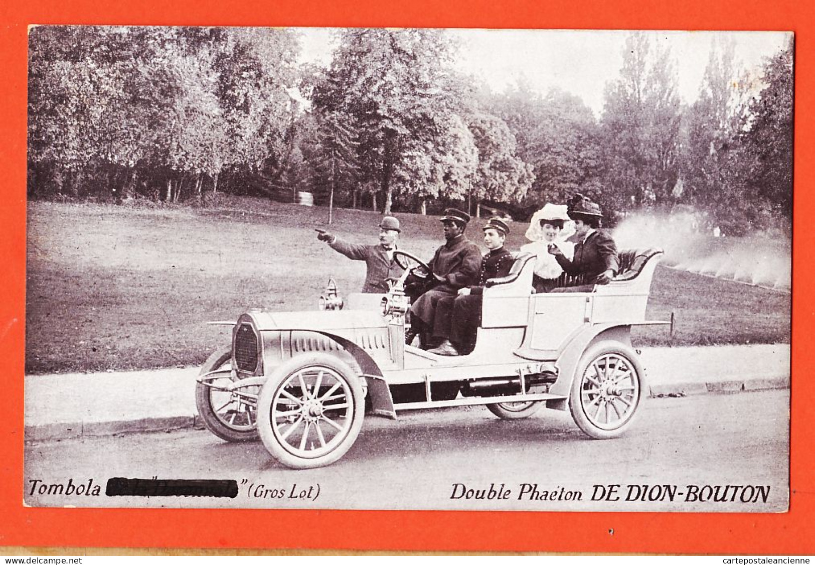 30745 / Double Phaeton DE DION-BOUTON Chauffeur Maître Groom Cppub Pour Gros Lot Tombola LA DECENNALE ( Biffé) 1905s - Voitures De Tourisme