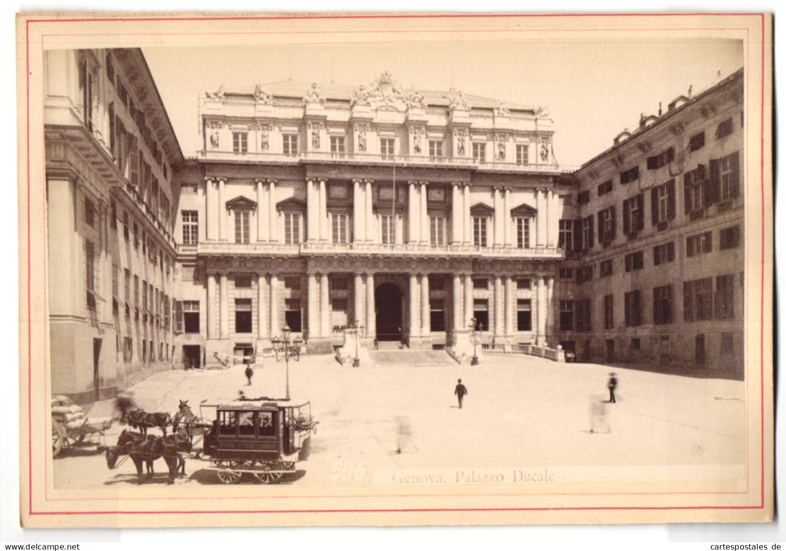 Foto Unbekannter Fotograf, Ansicht Genova - Genua, Palazzo Ducale, Strassenbahn - Pferdebahn  - Lieux