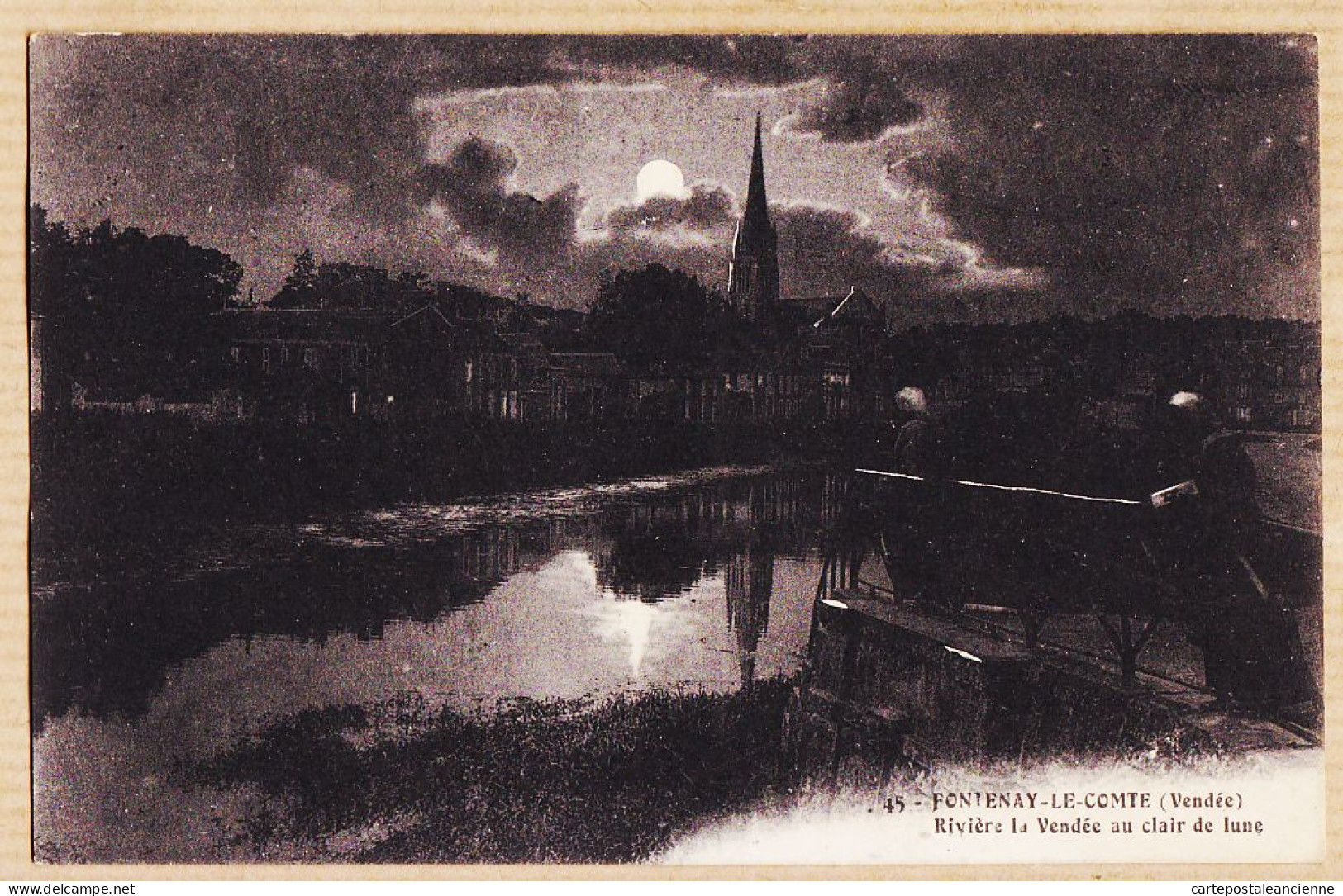 30614 / Peu Commun FONTENAY-LE-COMTE 85-Vendée Rivière La VENDEE Au Clair De Lune 1923 Phototypie A.N 45 - Fontenay Le Comte