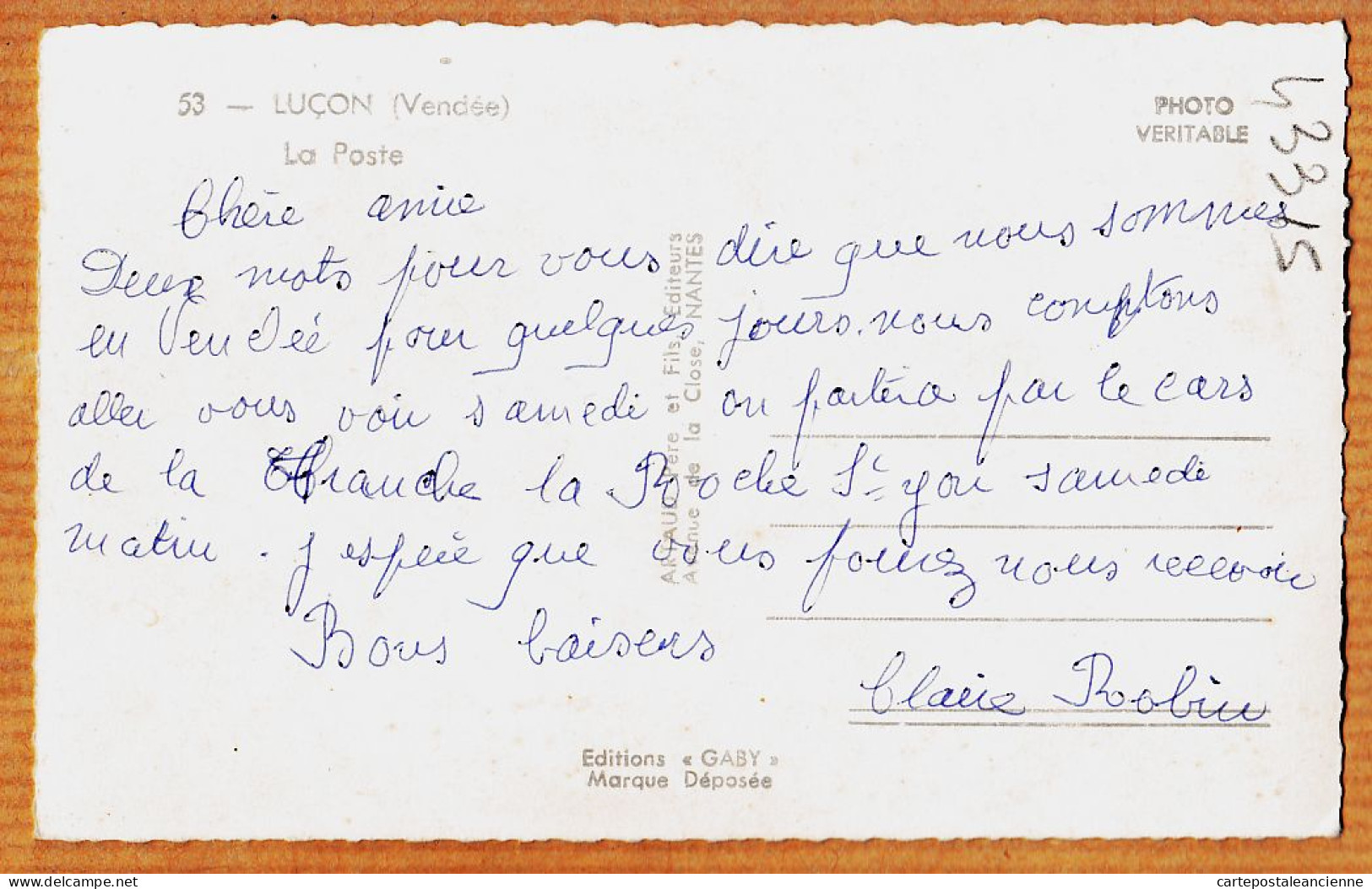 30562 / LUCON 85-Vendée La POSTE Télégraphe Poste Téléphone Façade Entrée 1940s Photo-Bromure GABY-ARTAUD 53 - Lucon