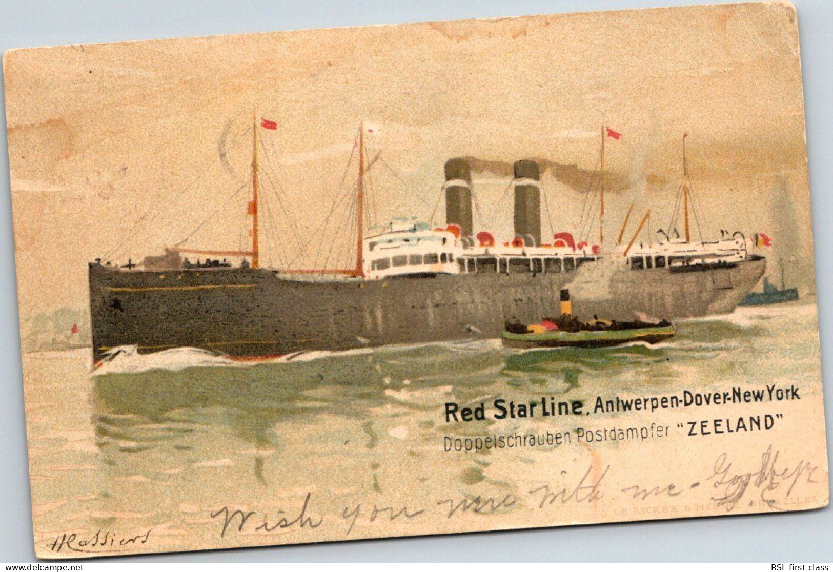 Zeeland Doppelschrauben Postdampfer, Red Star Line, From Serie Steamers Paintings Without Logo, By H. Cassiers - Steamers