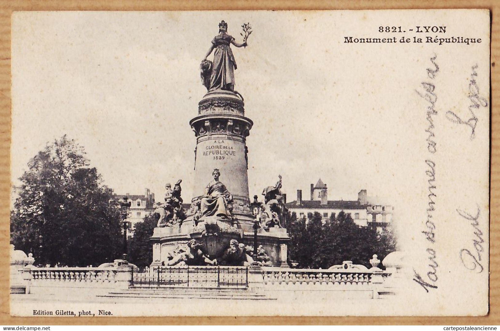 30770 / ⭐ ◉ GILETTA 8821-LYON II Monument De La REPUBLIQUE Place CARNOT 1902 à RIPAUX Rue Ancien Palais Montargis - Lyon 2