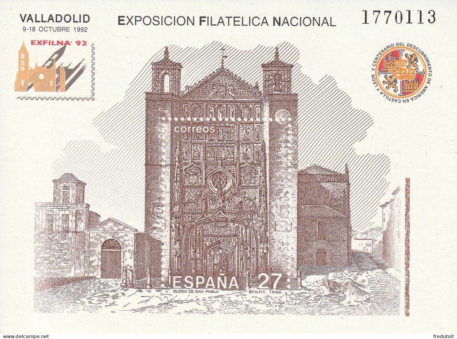 ESPAGNE - BLOC N°57 ** (1992) "Exfilna'92" - Blocks & Sheetlets & Panes