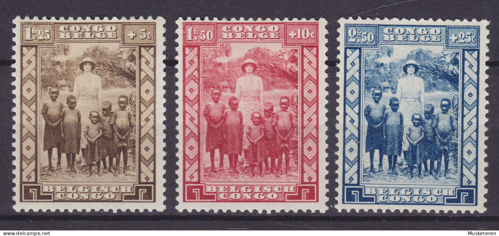 Belgian Congo 1936 Mi. 167-69, 1. Jahrestag Des Todes Von Königin Astrid Complete Set, MH* - Ungebraucht