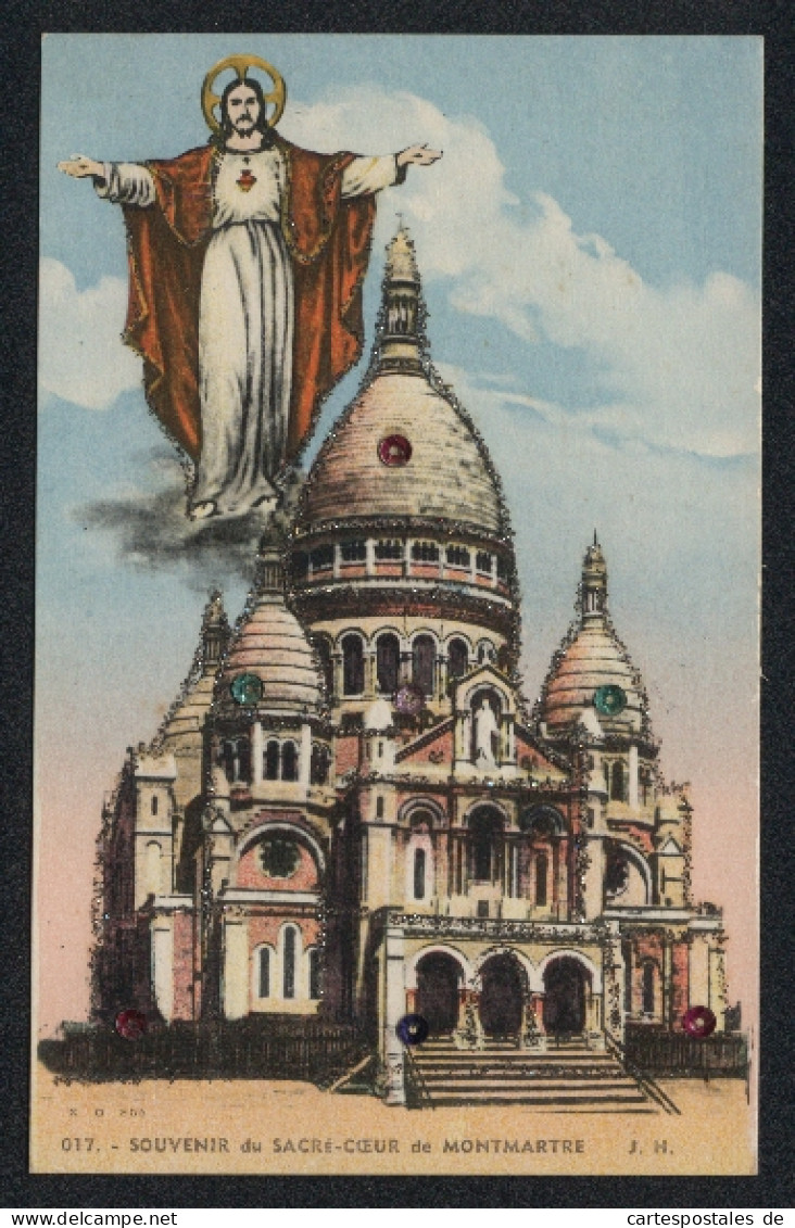 AK Paris, Sacré-Coeur De Montmartre, Jesus-Darstellung, Mit Glitzersteinen  - Other & Unclassified