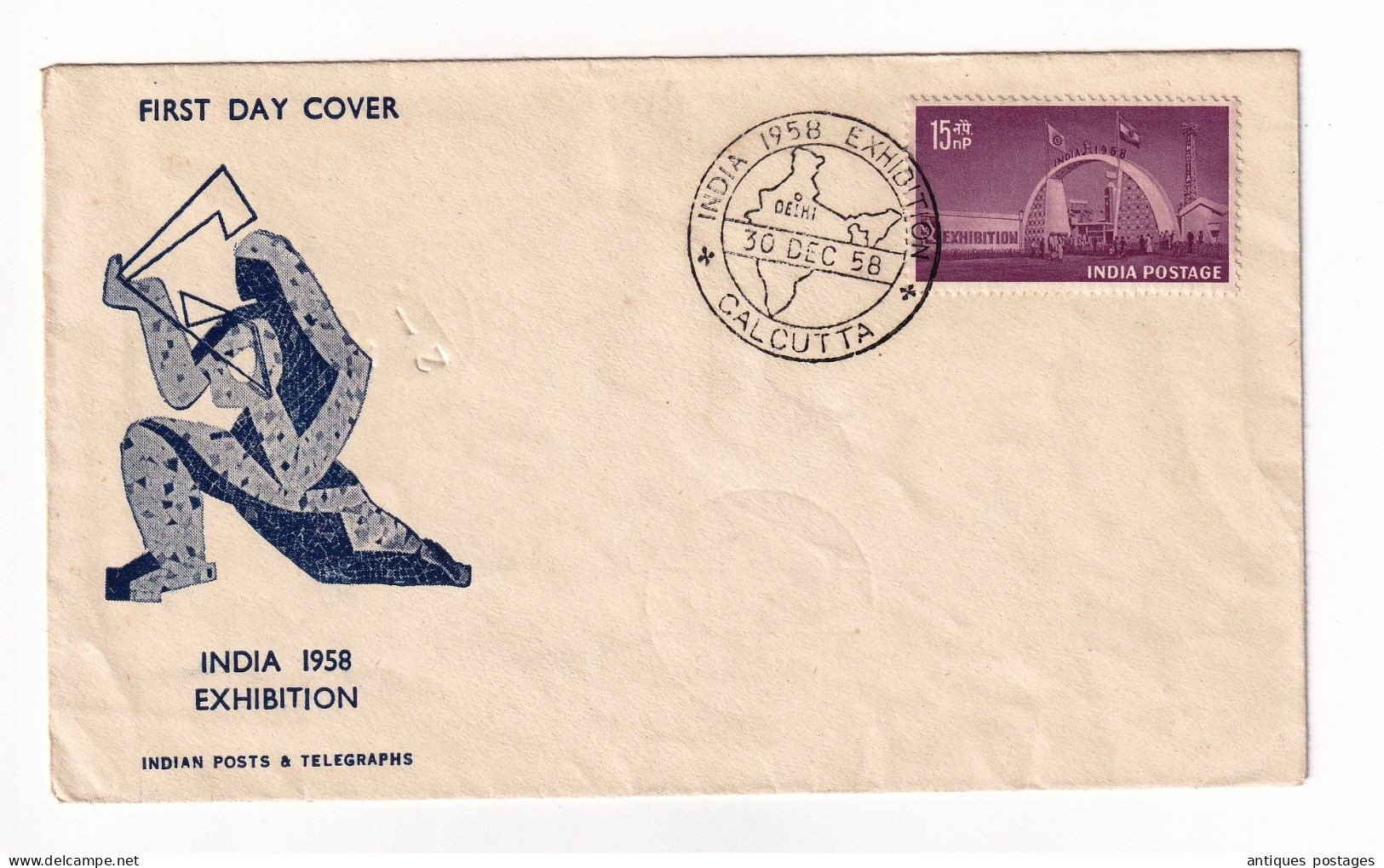India 1958 Exhibition Indian Posts & Telegraphs Calcutta First Day Cover Inde - Lettres & Documents