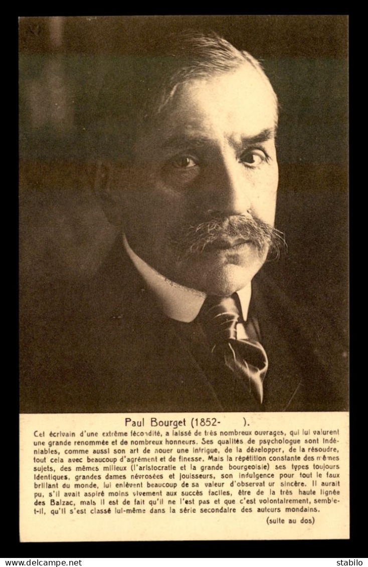 ECRIVAINS - PAUL BOURGET (1852-1935)  FRANCAIS - Ecrivains