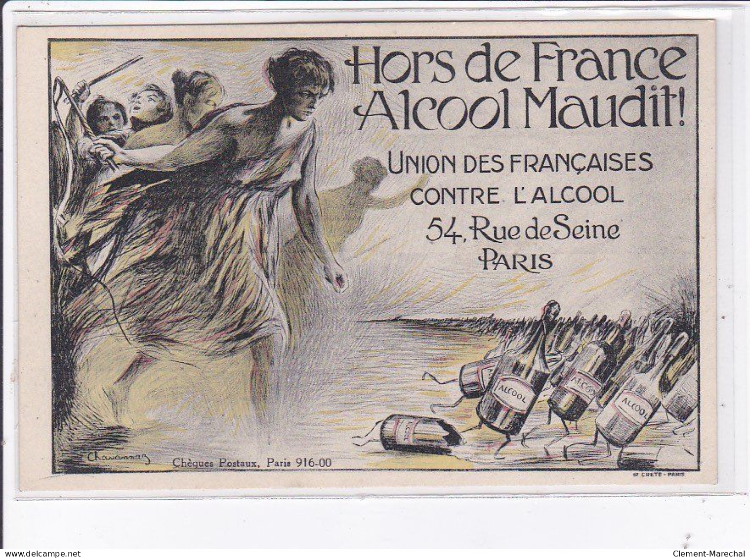 PUBLICITE : "hors De France Alcool Maudit !" Union Des Françaisess Contre L'alcool à Paris Rue De Seine - Très Bon état - Advertising