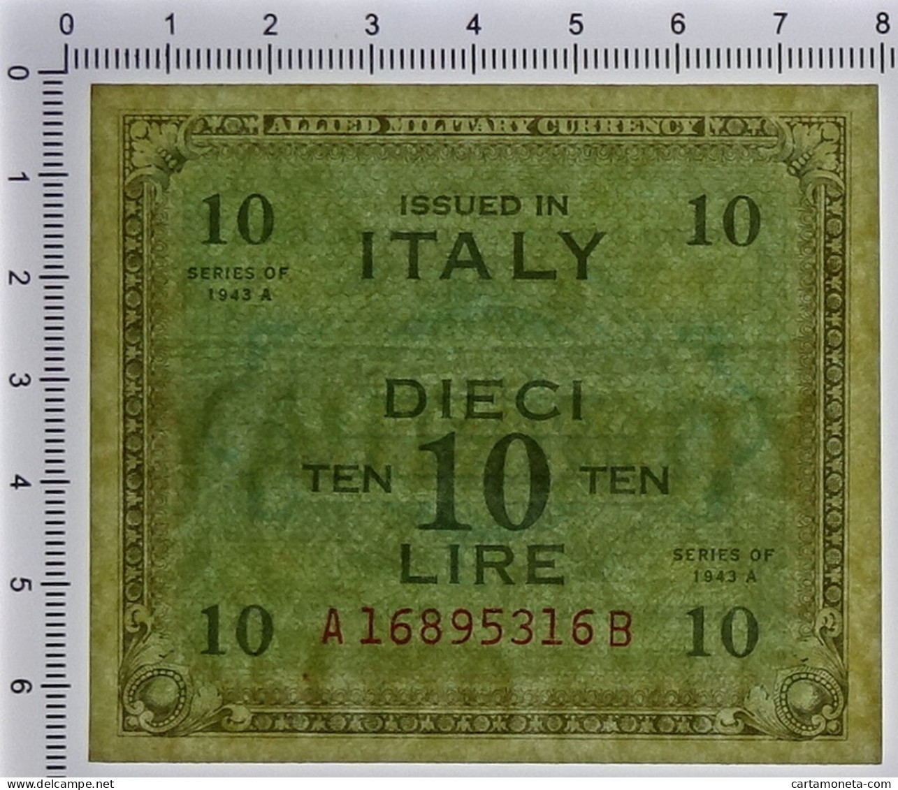 10 LIRE OCCUPAZIONE AMERICANA IN ITALIA BILINGUE FLC A-B 1943 A FDS-/FDS - Occupazione Alleata Seconda Guerra Mondiale