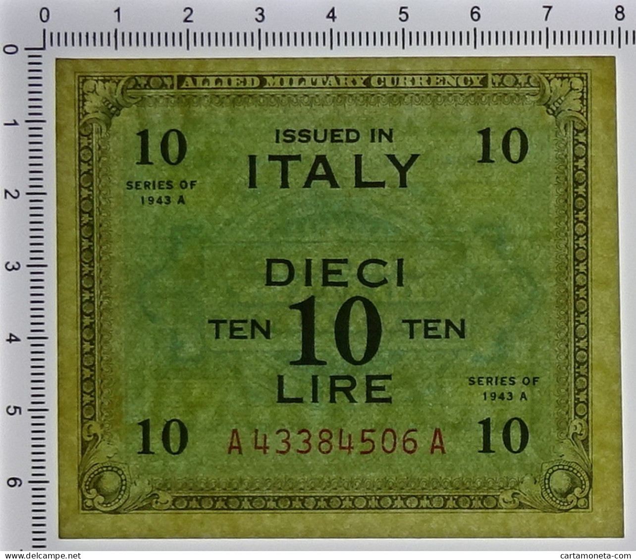 10 LIRE OCCUPAZIONE AMERICANA IN ITALIA BILINGUE FLC A-A 1943 A FDS-/FDS - Allied Occupation WWII