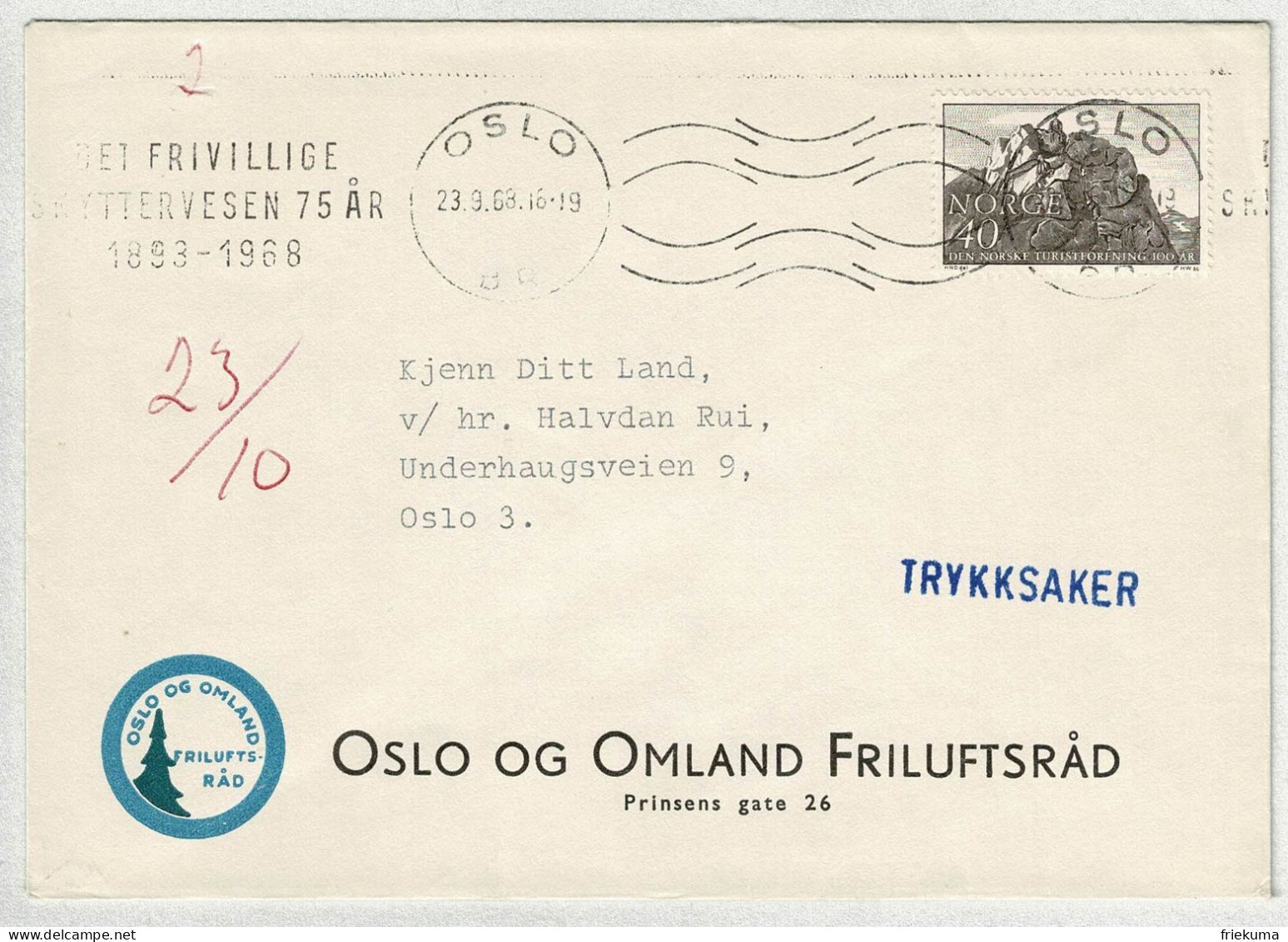 Norwegen / Norge 1968, Brief Drucksache / Trykksaker Oslo, Frivillige Skyttervesen / Freiwillige Schutzdienste - Sonstige & Ohne Zuordnung