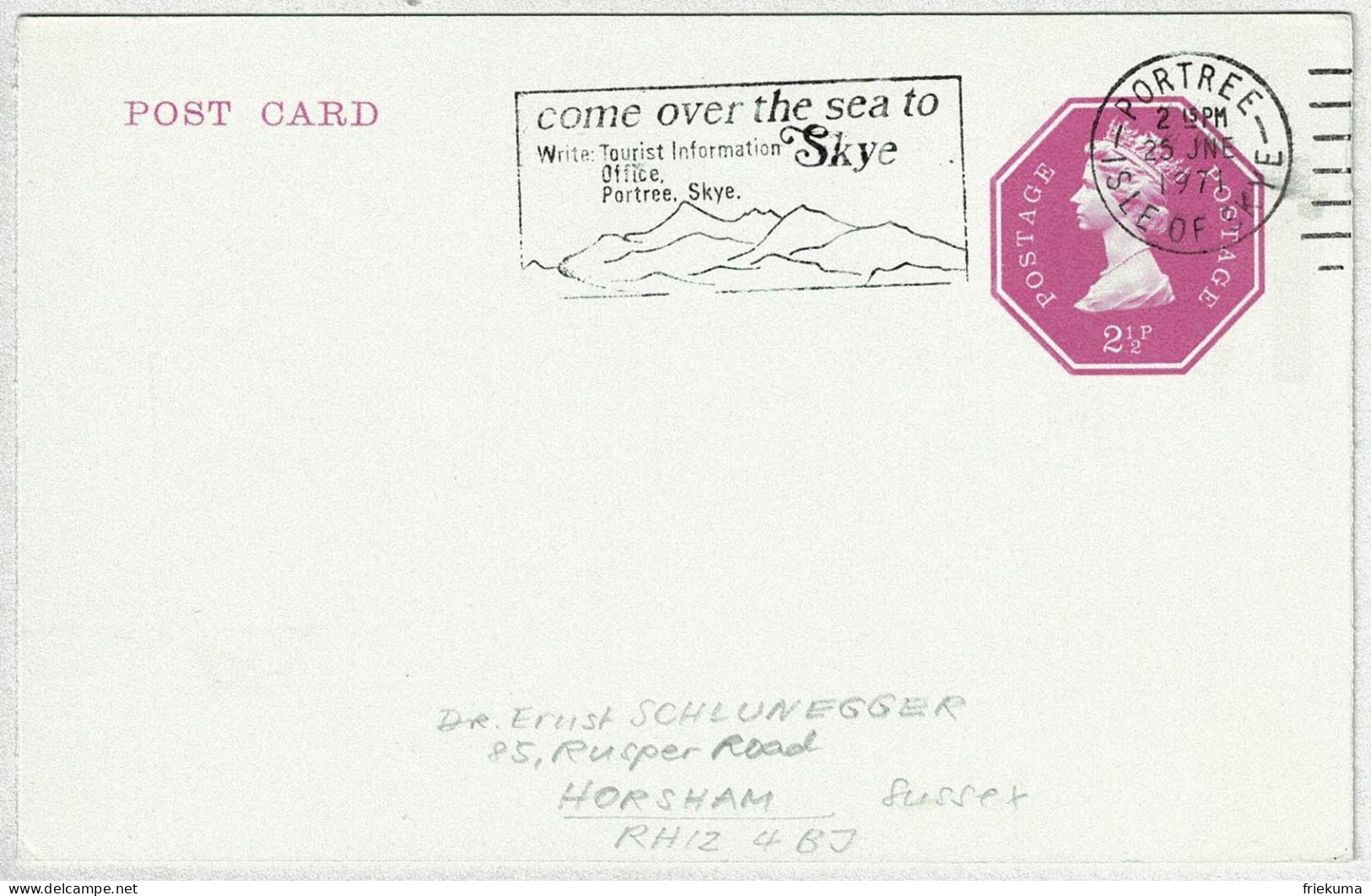 Grossbritannien / United Kingdom 1971, Postkarte Portree Isle Of Skye - Horsham, Tourist Information - Other & Unclassified