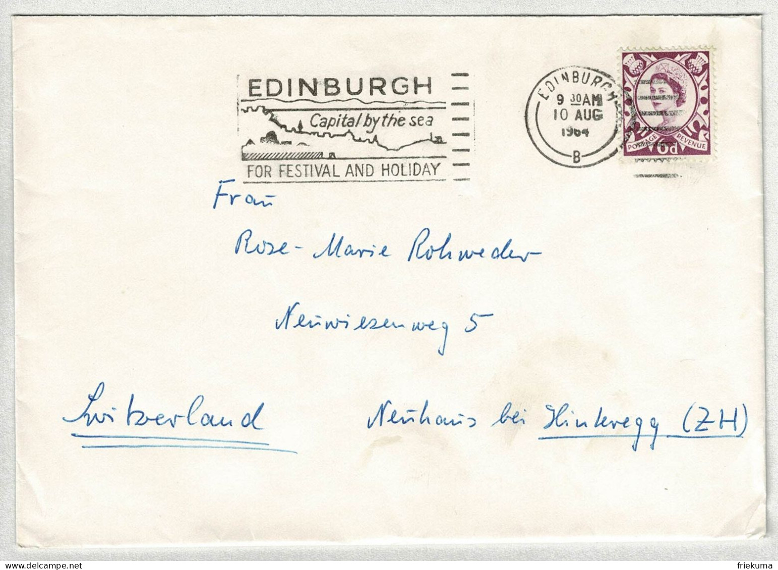 Grossbritannien / United Kingdom 1964, Brief Edinburgh - Hinteregg (Schweiz), Ferien / Vacances / Holiday - Other & Unclassified