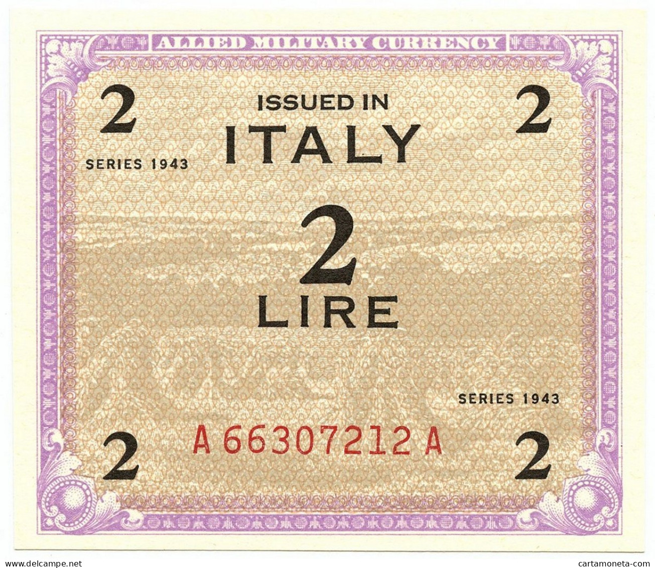 2 LIRE OCCUPAZIONE AMERICANA IN ITALIA MONOLINGUA FLC 1943 FDS - Occupation Alliés Seconde Guerre Mondiale