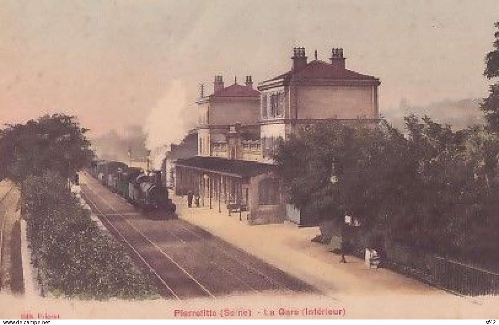 PIERREFITTE                 La Gare   Intérieur   Train Au Départ    Carte Colorisée - Pierrefitte Sur Seine