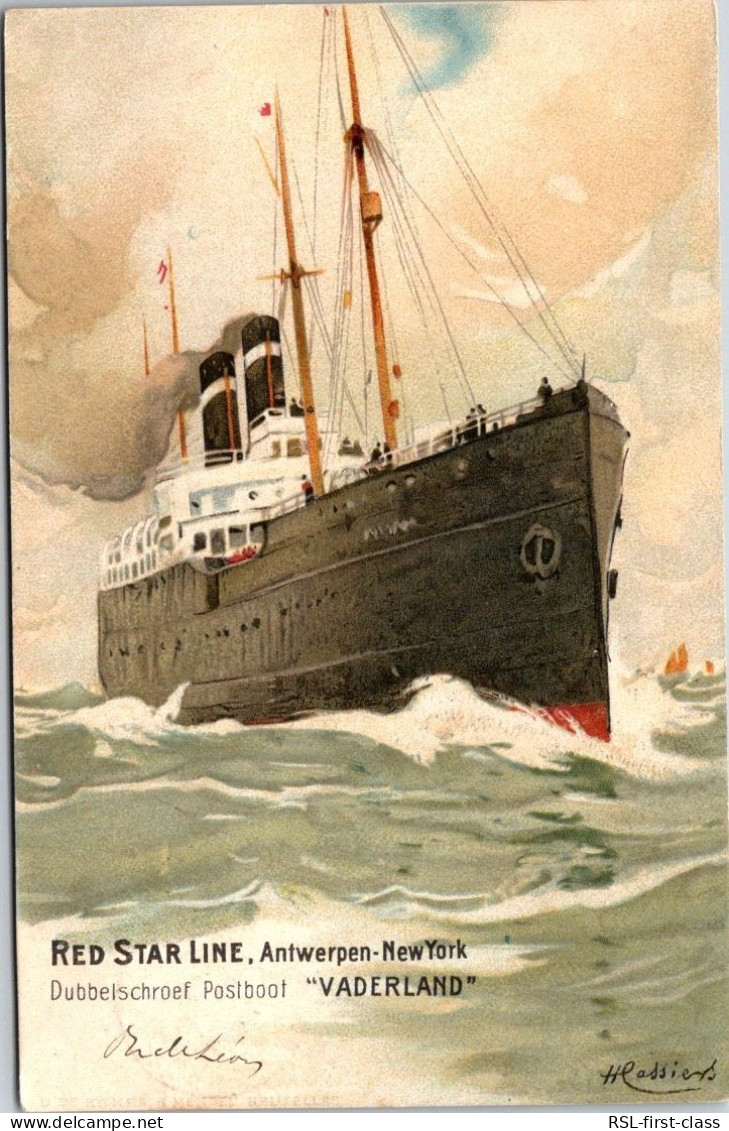 Vaderland Dubbelschroef Postboot, Red Star Line, From Serie Steamers Paintings Without Logo, By H. Cassiers - Paquebots