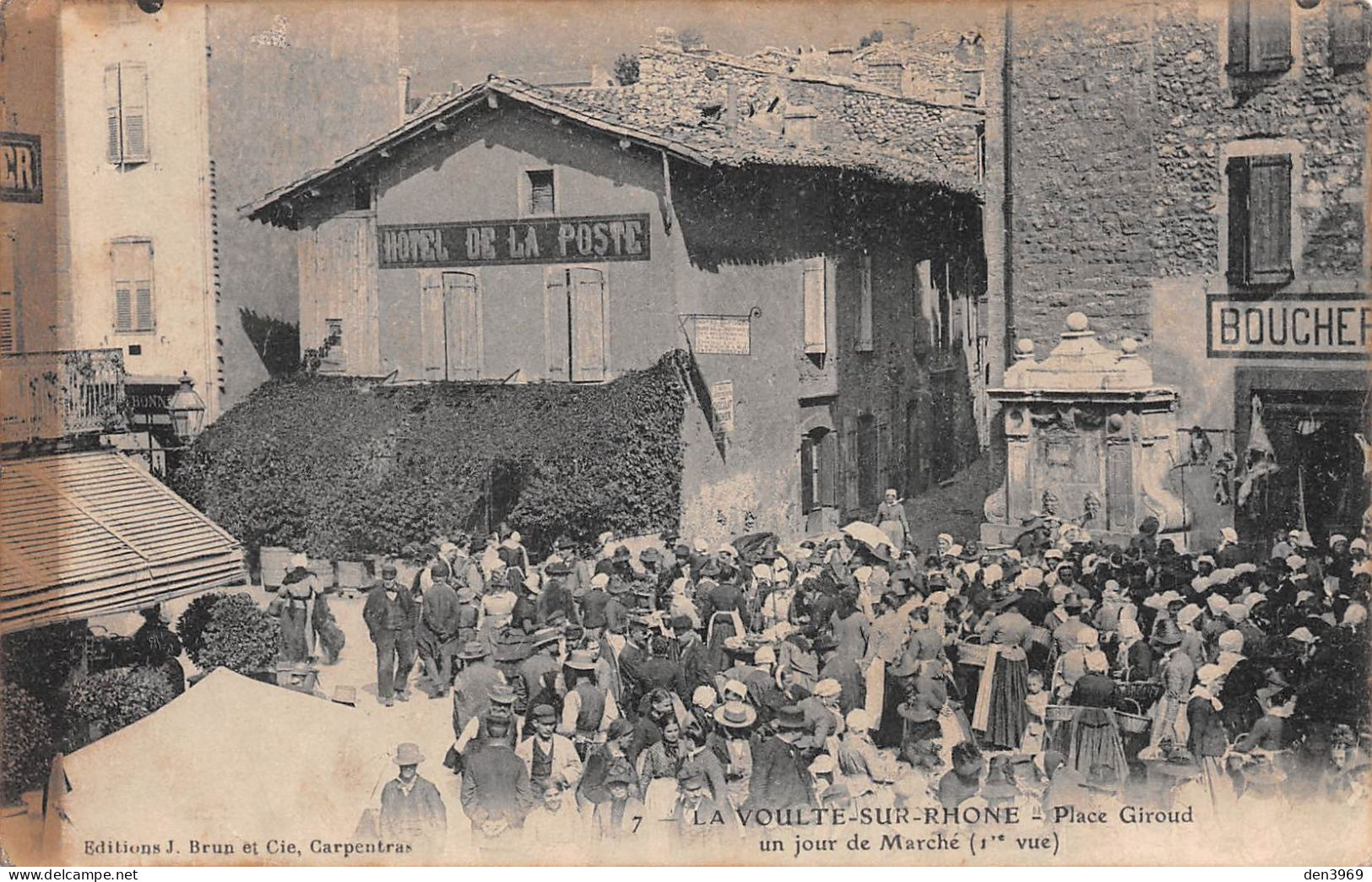 La VOULTE-sur-RHONE (Ardèche) - Place Giroud Un Jour De Marché - Hôtel De La Poste - Voyagé 190? (2 Scans) - La Voulte-sur-Rhône